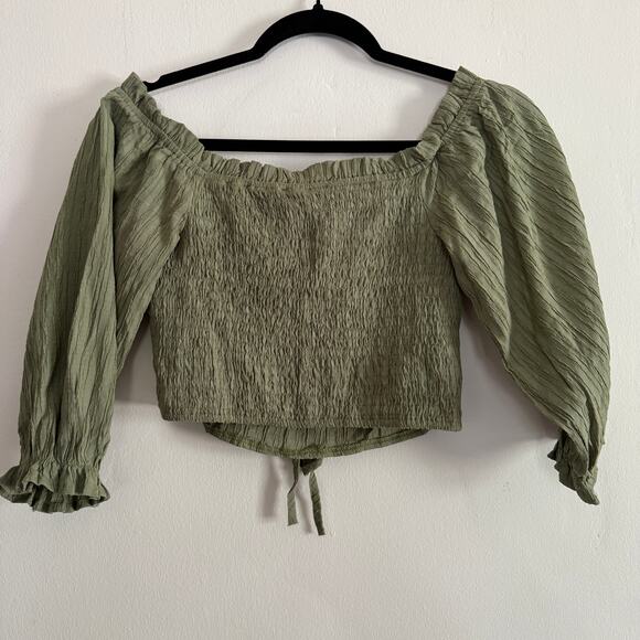 O. VIANCA | Green Ruched Puff Sleeve Corset Boustier Style Crop Top | Small - Picture 6 of 6